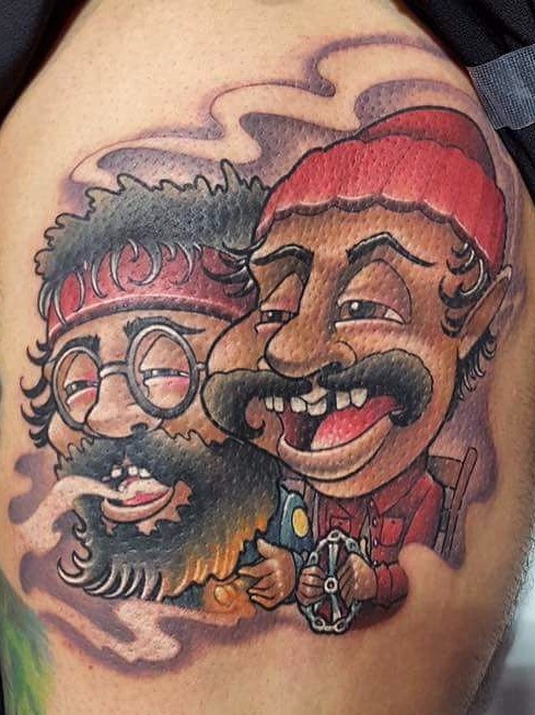 Cheech and Chong stoner tattoo by Connecticut tattooist Cracker Joe Swider